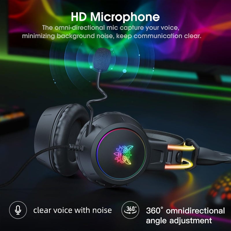 ONITOON Lightweight Gaming Headset with Detachable Deer Ear, RGB Lighting, Wired Over Ear Headphones with Mic for PC, PS4, PS5, Switch, Stereo Surround Sound, Self-Adjusting Headband - Image 5